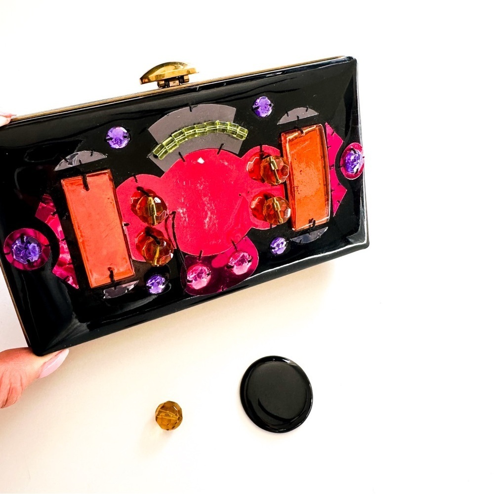 Rare Vintage Yves Saint Laurent Jeweled Patent Leather Minaudière Clutch - Picture 9 of 14